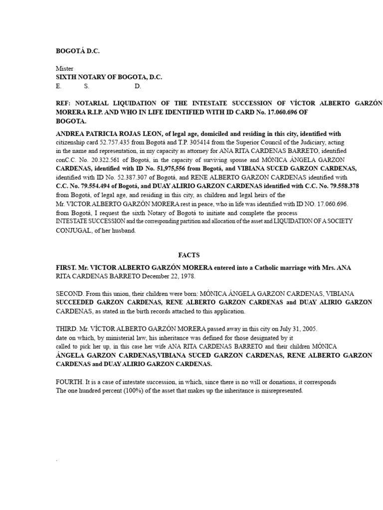 Intestate Succession of Víctor Garzón | PDF | Inheritance | Property Law