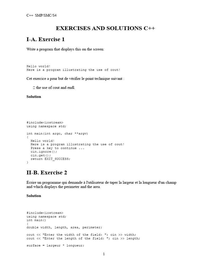 C++ Exercises with Solutions Guide | PDF | C++ | Integer (Computer Science)