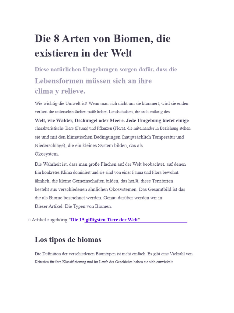 Die 8 Typen Von Biomen, Die Es Auf Der Welt Gibt | PDF