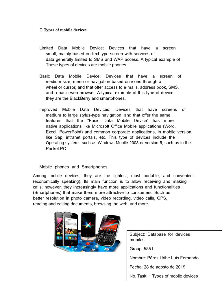 Types of Mobile Devices Explained | PDF | Smartphone | Mobile Device