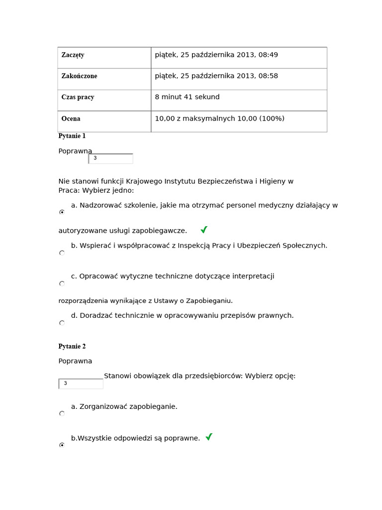 Test Zapobiegania Ryzyku Zawodowemu PRL | PDF