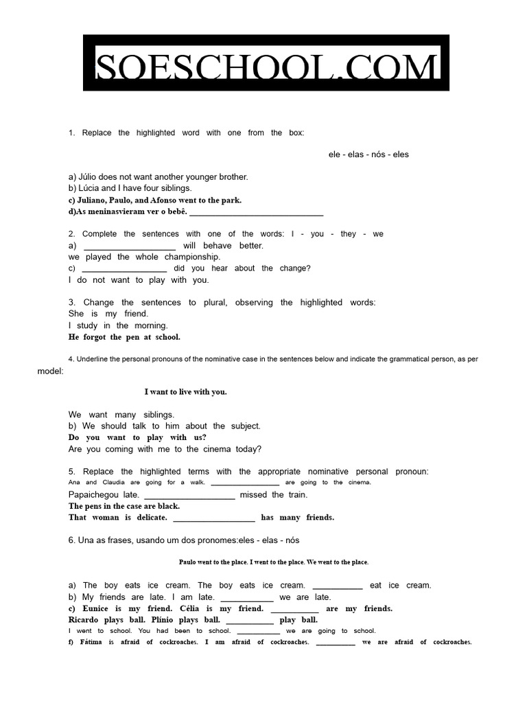 Personal Pronouns and Possessives Exercises | PDF | Pronoun ...