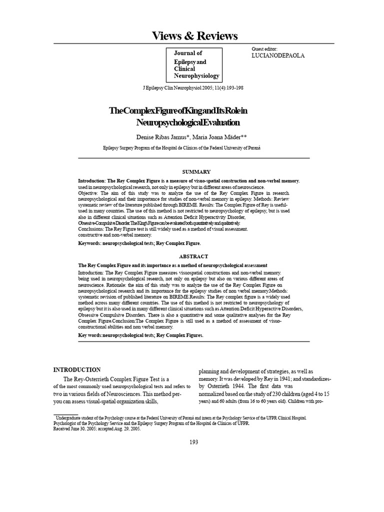 Rey Complex Figure in Neuropsychology | PDF | Neuropsychology | Psychology