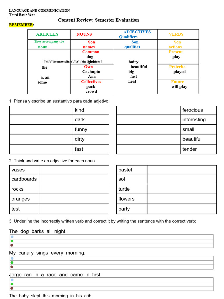 Language Skills Review for Students | PDF | Adjective | Verb