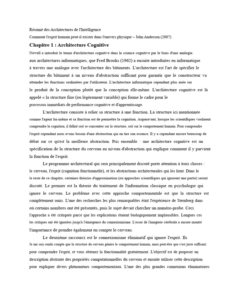 Architectures Cognitives et Intelligence | PDF | Cerveau | Mémoire