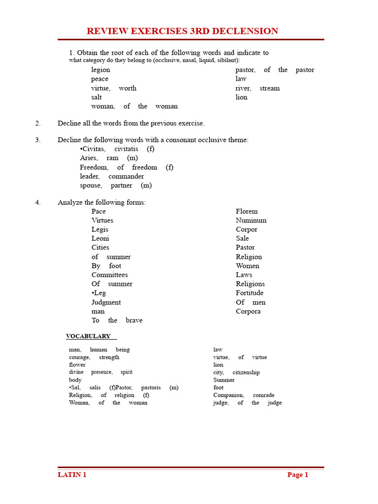 3rd Declension Latin Review Exercises | PDF | Latin | Linguistics