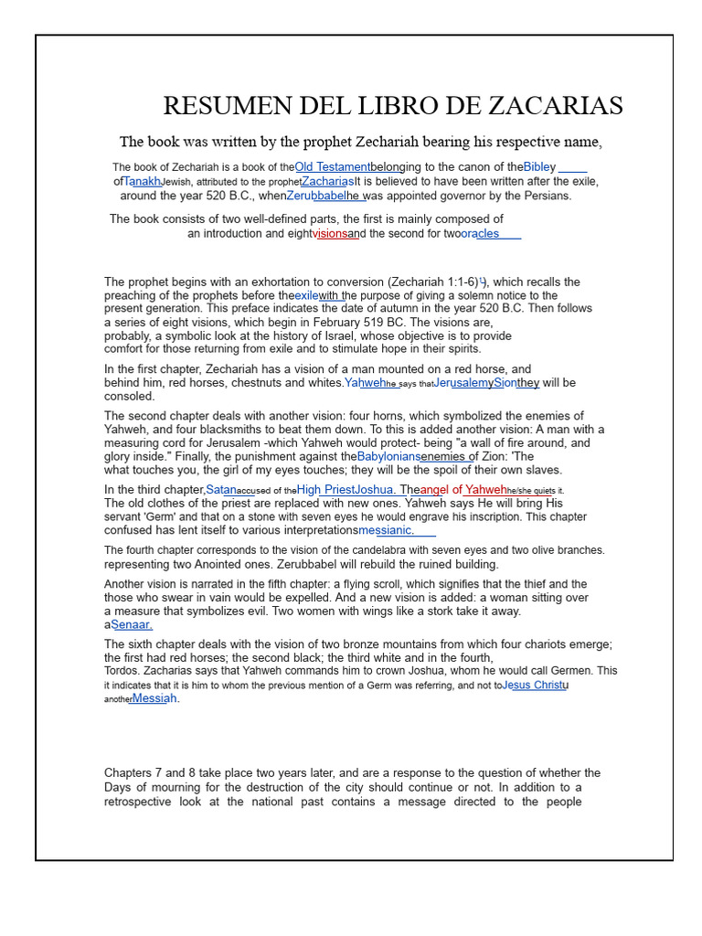 Summary of the Book of Zechariah | PDF | Book Of Zechariah
