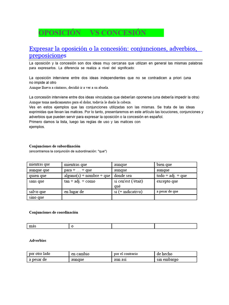 Oposición y concesión en español | PDF | Semántica | Sintaxis