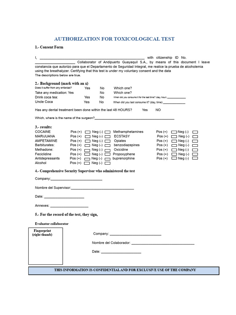 Authorization For Toxicological Test | PDF | Pharmacology | Social ...