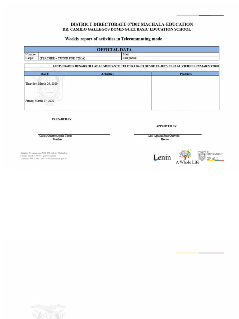 Weekly Telecommuting Report - Education | PDF