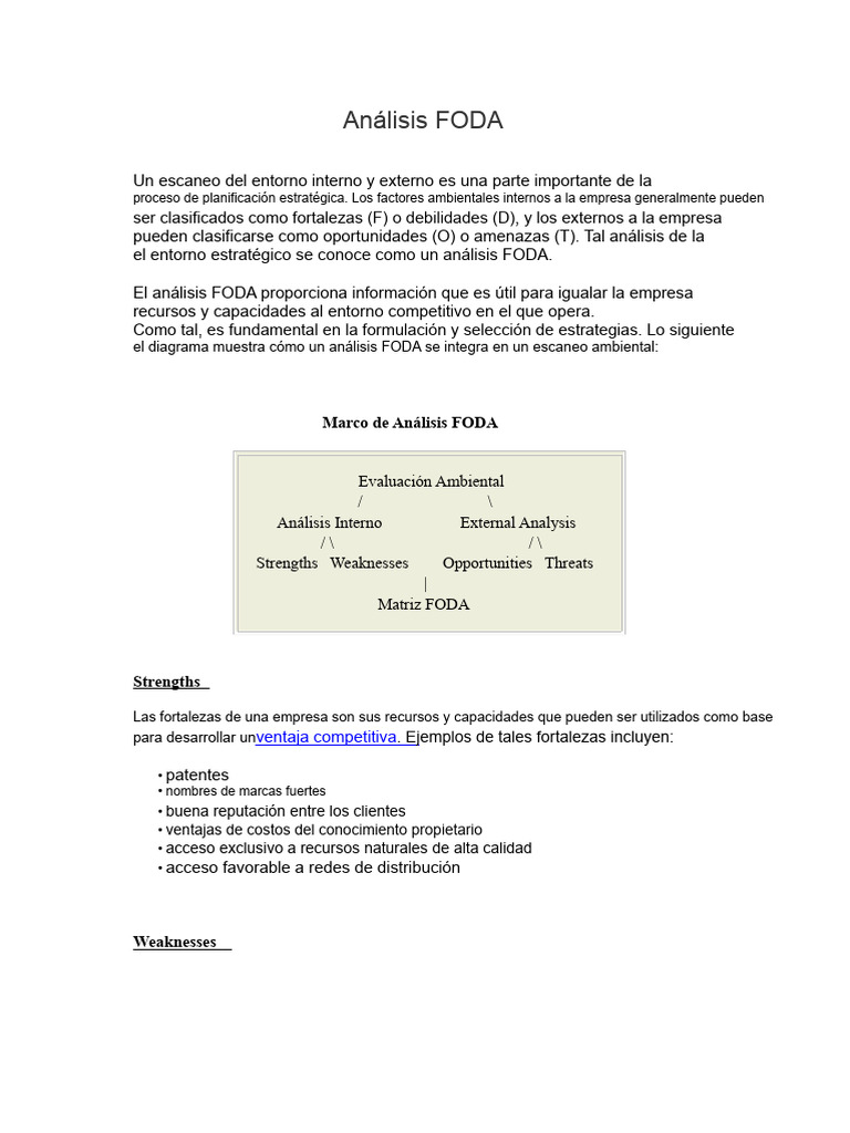 Análisis FODA: Fortalezas y Oportunidades | PDF | Análisis FODA | Business