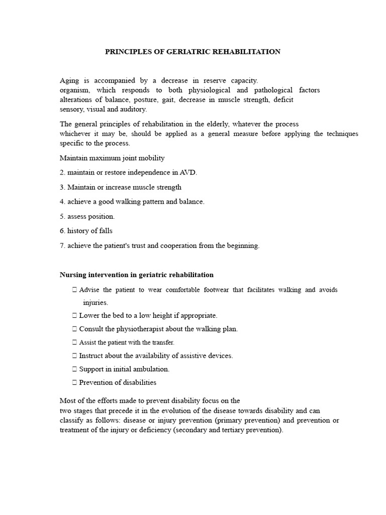 Geriatric Rehabilitation Principles Guide | PDF | Physical Therapy ...