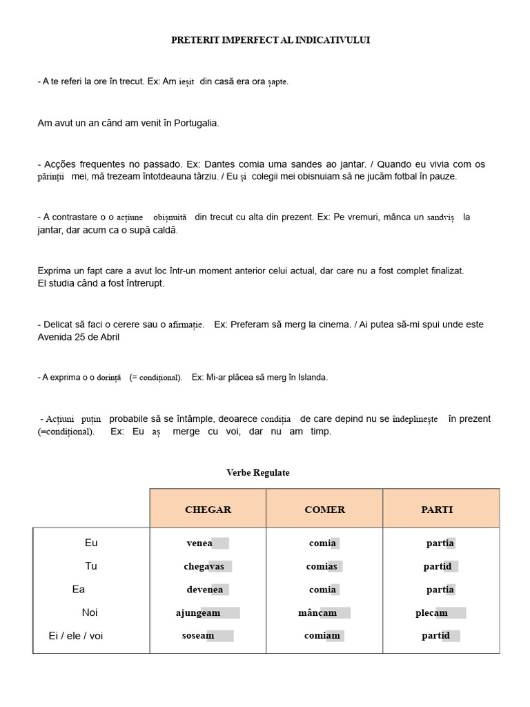 Imperfectul Indicativ | PDF