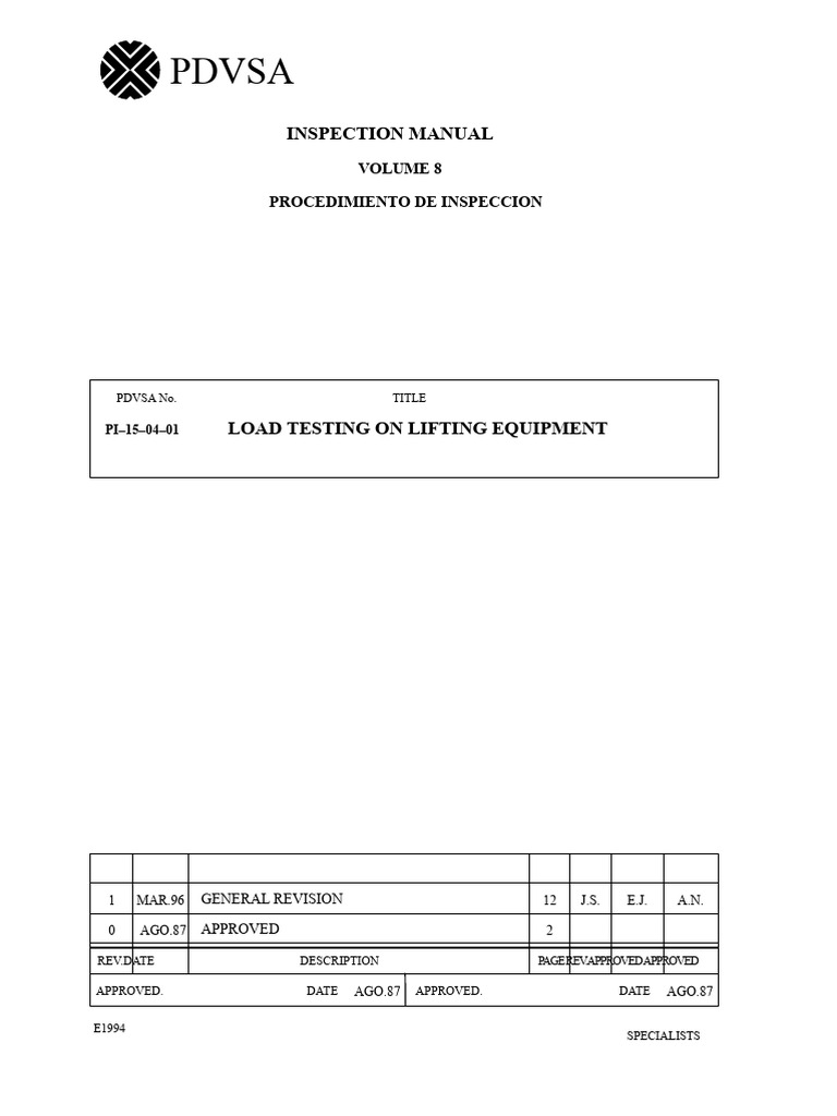 PDVSA Load Testing Procedure for Lifting Equipment | PDF | Crane ...