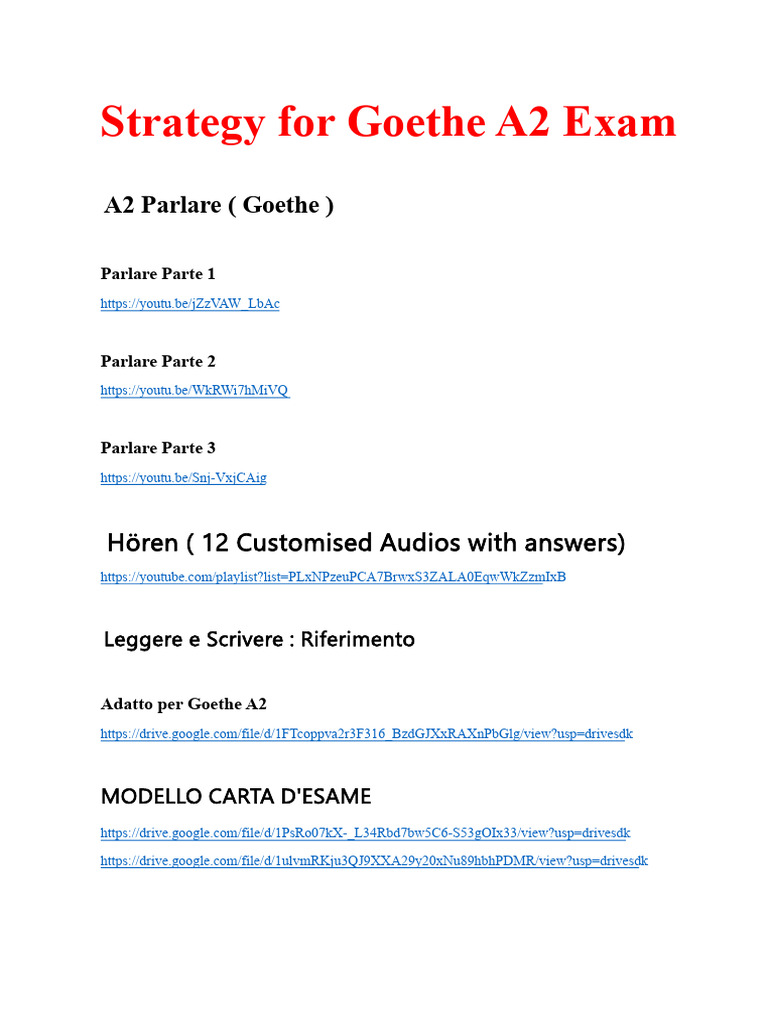 Goethe A2 Exam Preparation Guide | PDF