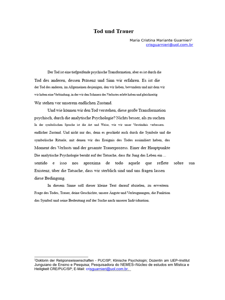 Tod Und Trauer Bei Jung | PDF