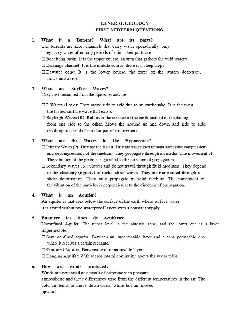 General Geology Midterm Questions | PDF | Volcano | Quartz