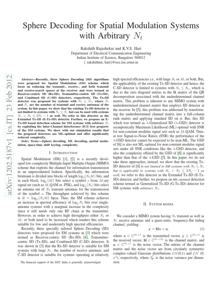 Sphere Decoding For Spatial Modulation Systems | PDF | Mimo ...