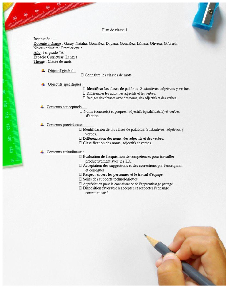 Classe de mots : Plan de leçon 3e A | PDF | Apprentissage