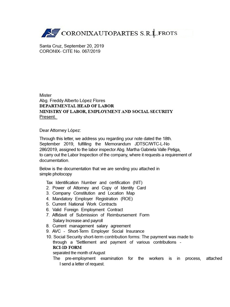 Labor Inspection Documentation Submission | PDF