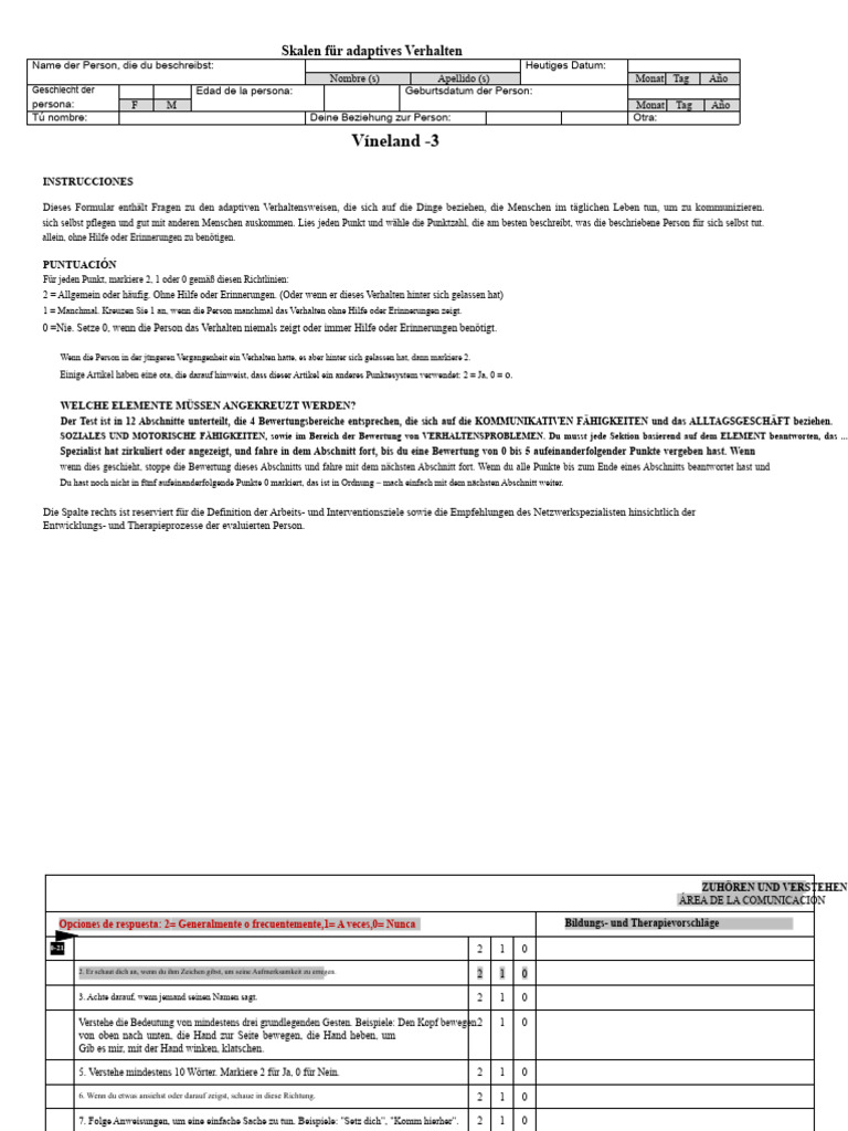 Vineland Adaptive Behavior Scale | PDF