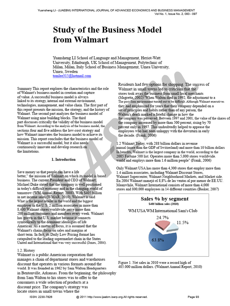 Walmart business model study | PDF | Walmart | Supply Chain