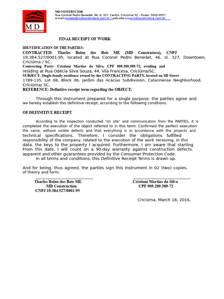 Final Receipt Term | PDF