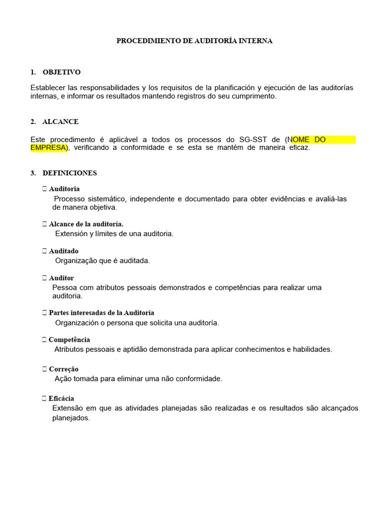 Procedimento de Auditoria Interna SG-SST | PDF | Auditoria interna ...