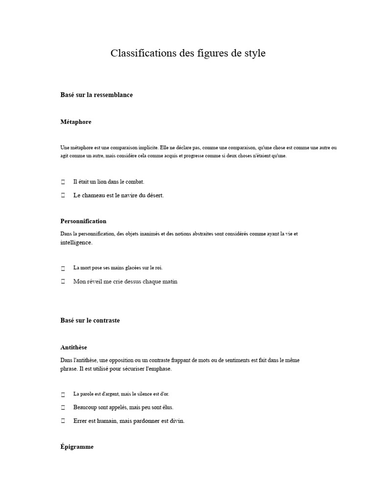 Classifications Des Figures de Style | PDF | Métaphore | Techniques de ...