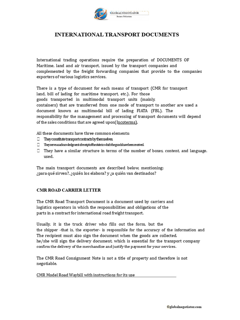 Essential International Transport Documents | PDF | Bill Of Lading ...