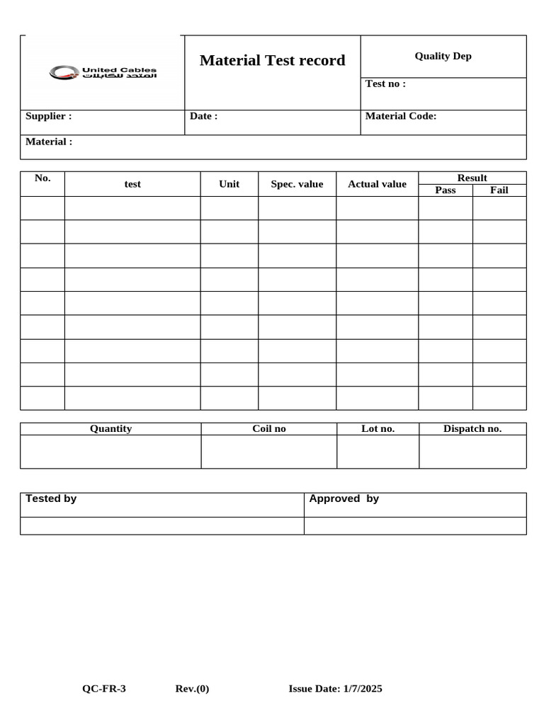 Material Test Record Template | PDF