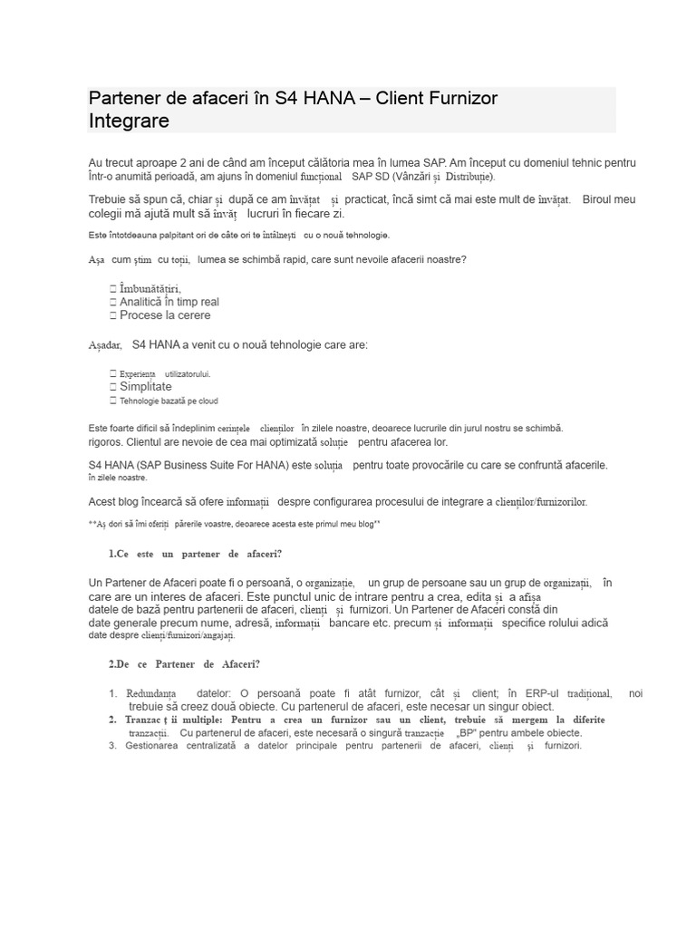 Partener de Afaceri În S4 HANA | PDF