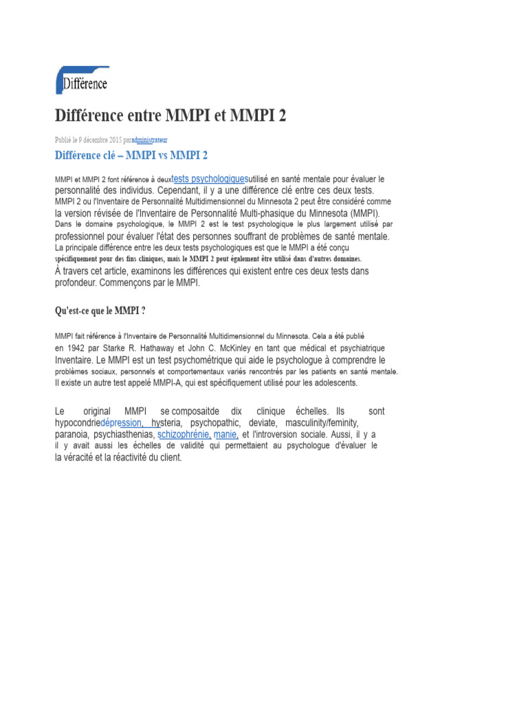 Différence Entre Le MMPI Et Le MMPI-2 | PDF | Psychologie | Santé mentale