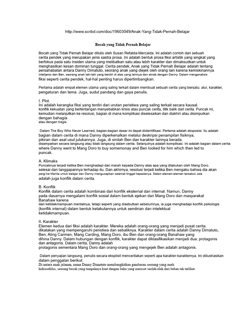 Analisis Cerita Pendek "Anak Belajar" | PDF