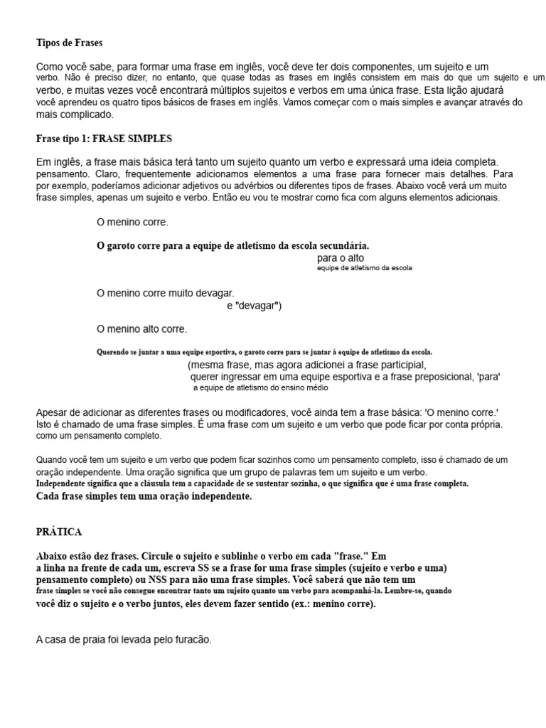 Tipos de Frases Simples Compostas Complexas Compostas Complexas | PDF ...