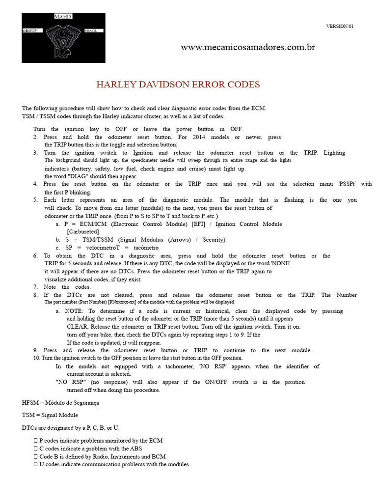 Harley Davidson ECM Error Codes Guide | PDF | Anti Lock Braking System ...