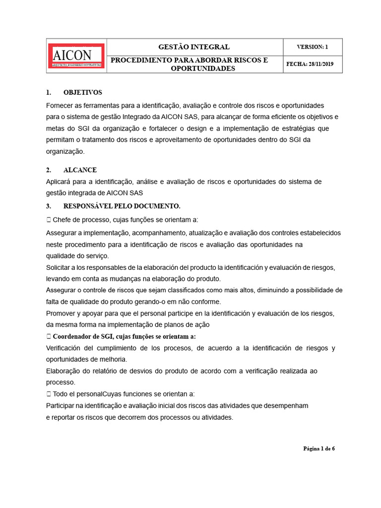 Gestão de Riscos e Oportunidades SGI | PDF | Avaliação de risco | Risco