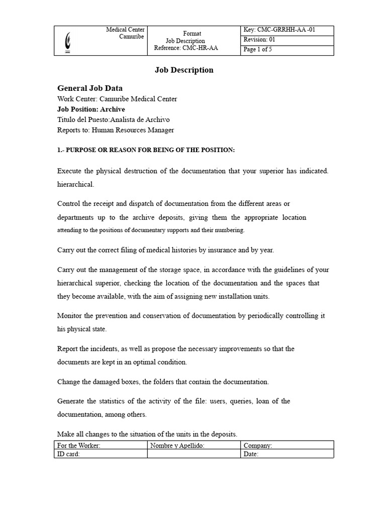 Archive Analyst Job Description | PDF | Archive | Computer File