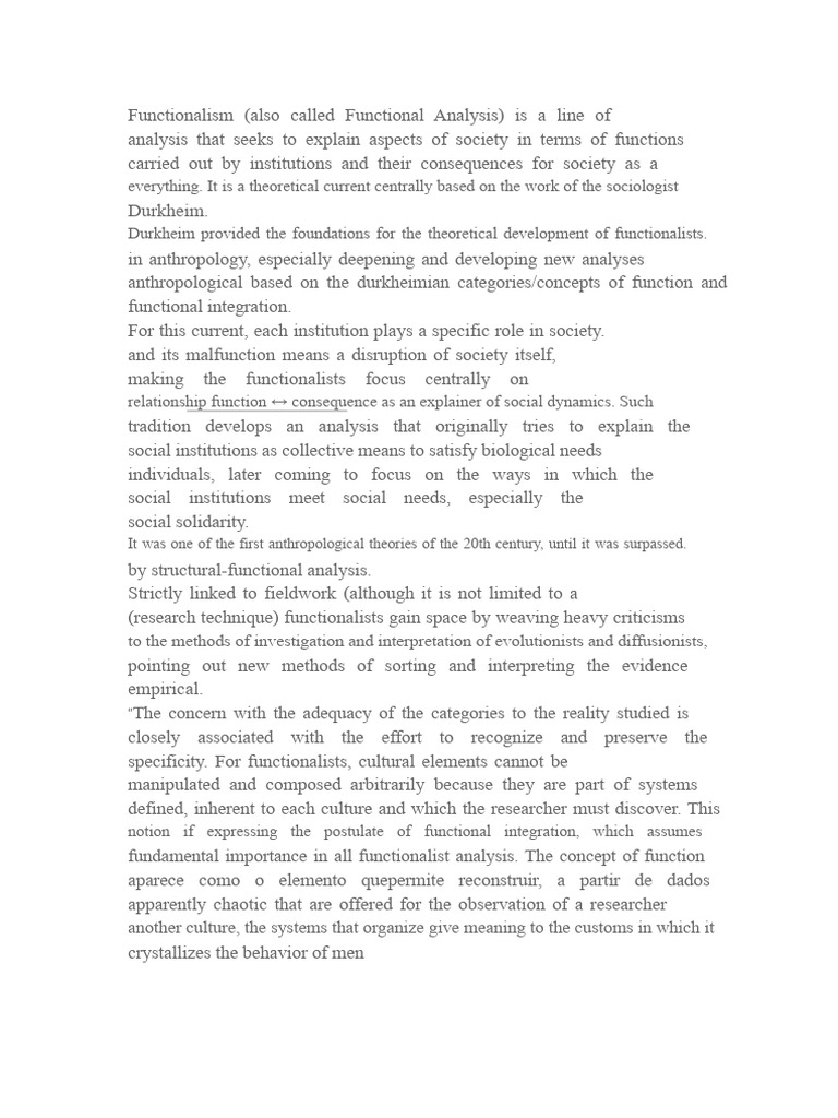 Understanding Functionalism in Anthropology | PDF | Sociology | Émile ...