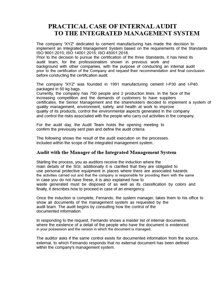 Internal Audit Case for Integrated Management System | PDF | Audit | Risk