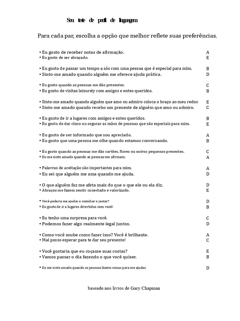 Quiz das 5 Linguagens do Amor | PDF | Amor | Tempo