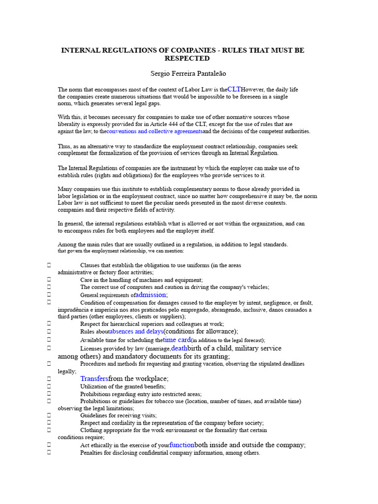 Internal Company Regulations Overview | PDF | Employment | Labour Law