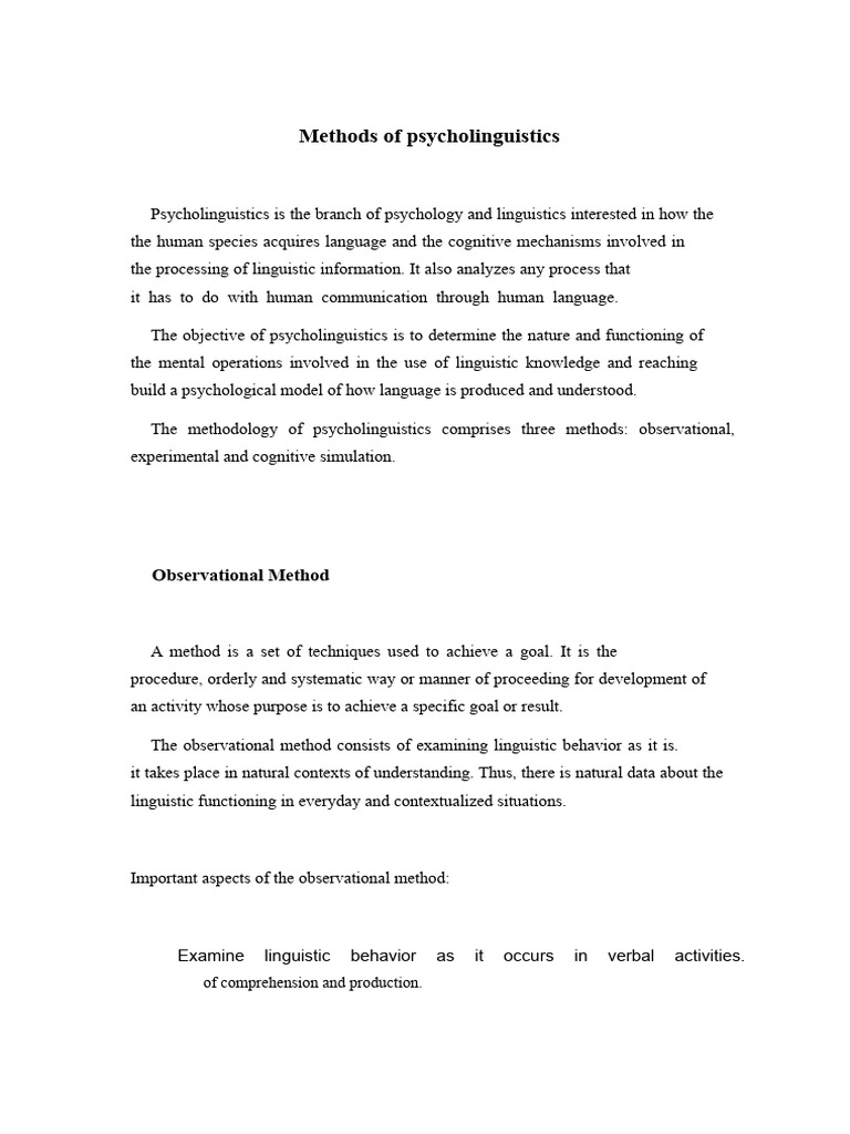 Methods of Psycholinguistics I | PDF | Methodology | Psycholinguistics