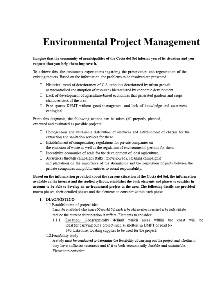 Management of Environmental Projects - Practical Case | PDF ...