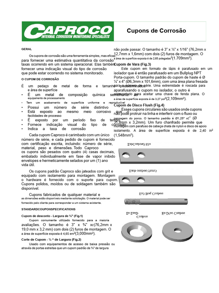 Cupons de Corrosão: Tipos e Especificações | PDF | Corrosão | Drive de ...