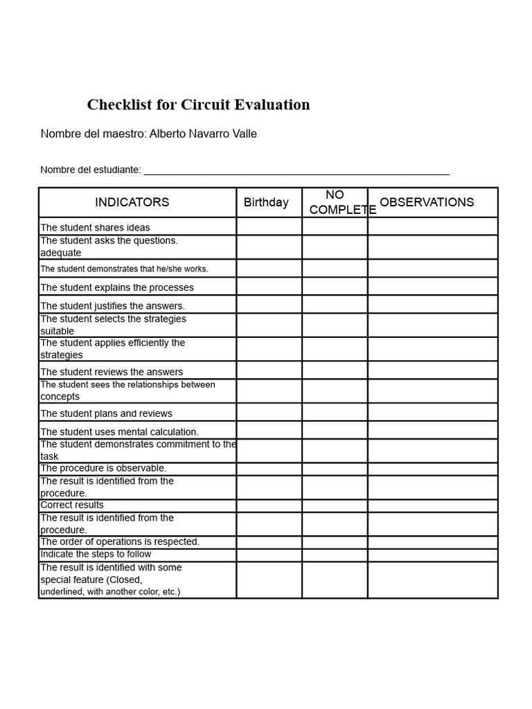 Circuit Evaluation Checklist | PDF