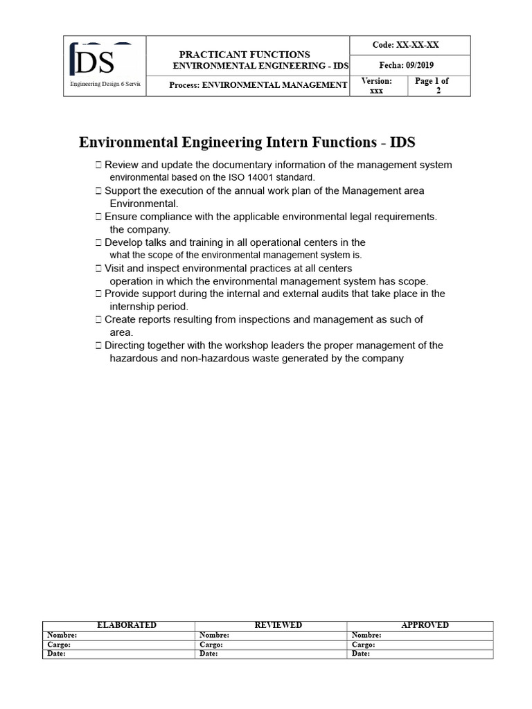 Functions of Environmental Engineering Intern | PDF