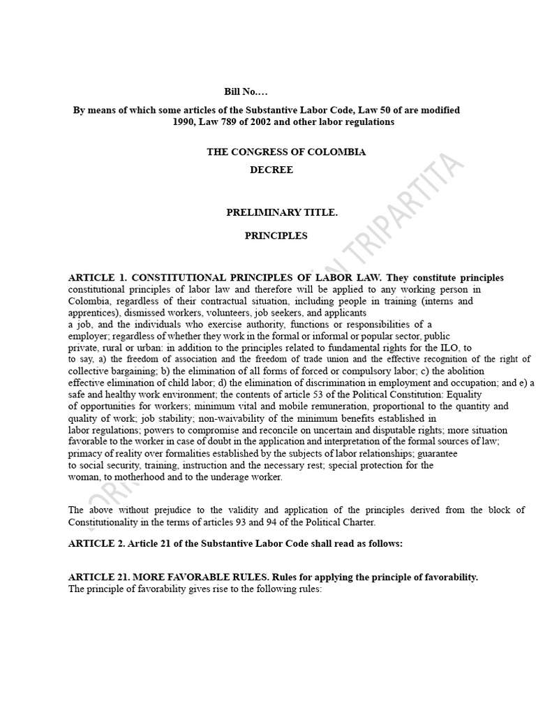 Colombia Labor Code Amendments Summary | PDF | Employment | Labour Law