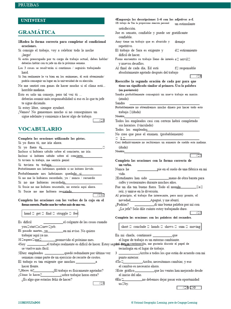 Prueba De Unidad 9 De Nivel Intermedio Alto PDF Ling stica