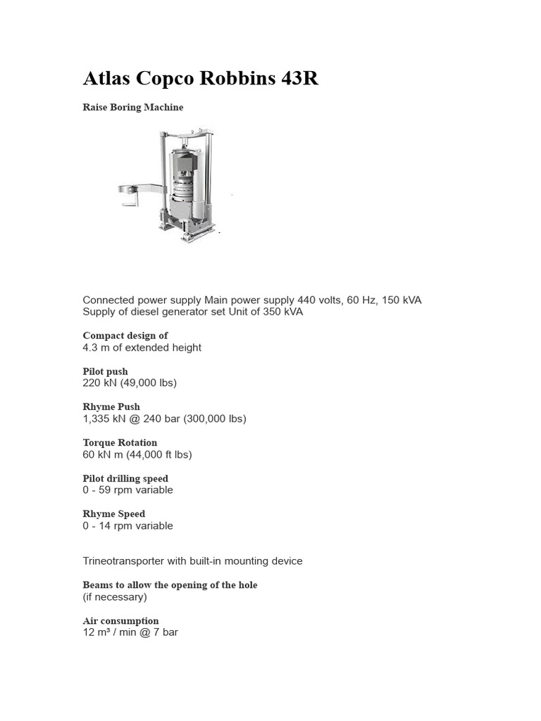Atlas Copco Robbins 43R Raise Boring Specs | PDF